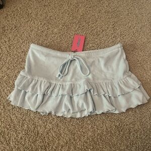 Edikted ice blue terry cloth mini skirt.